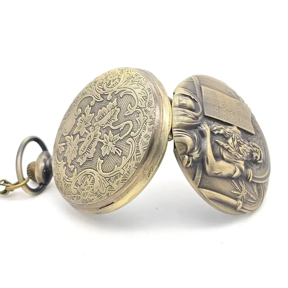 Moses & Ten Commandments Pocket Watch – Personalized Christian Bronze Gift